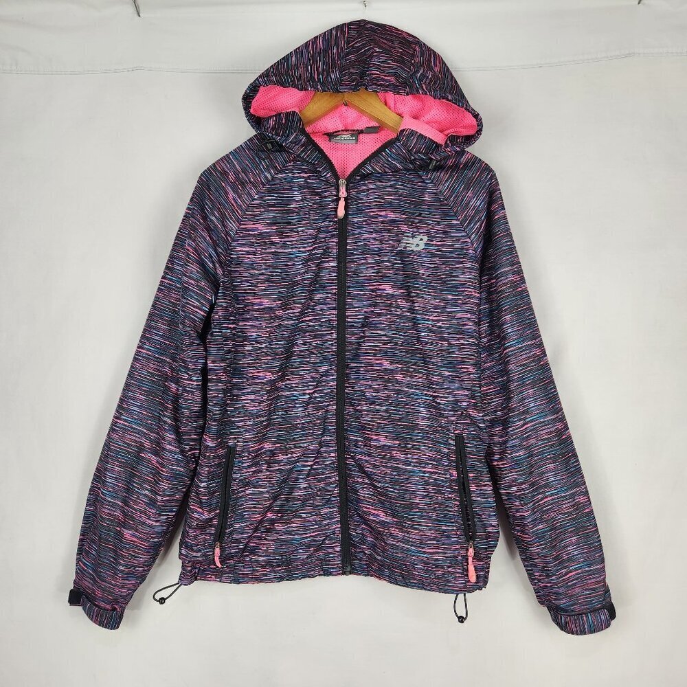 New Balance Hooded Zip Up Windbreaker Women's S Blue Pink Black Athleisure